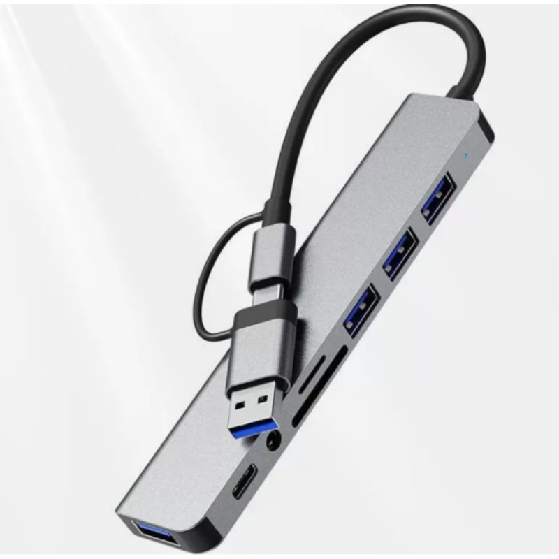 Laptop Accessories Hub - ฮับอ่านการ์ดโน้ตบุ๊คอเนกประสงค์แบบ 8-in-1 หัวคู่ Type-C สำหรับแล็ปท็อป อะแดปเตอร์แปลง