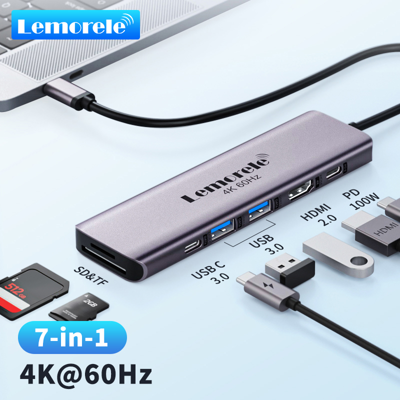 Laptop Accessories And Gadgets - เลโมเรล 7-อิน-1 ยูเอสบีฮับ ด็อคกิ้งสเตชั่น USB-C ฮับ