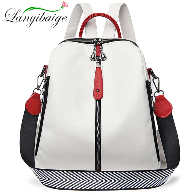 Laptop Accessories Women - กระเป๋าเป้แฟชั่นผู้หญิงกระเป๋าสะพายหลังหนังแท้นุ่มสีขาวคุณภาพสูงเดินทางกระเป๋าเป้สะพายหลังโรงเรียนกระเป๋าเป้สำหรับเด็กหญิง SAC A DOS ขายดี