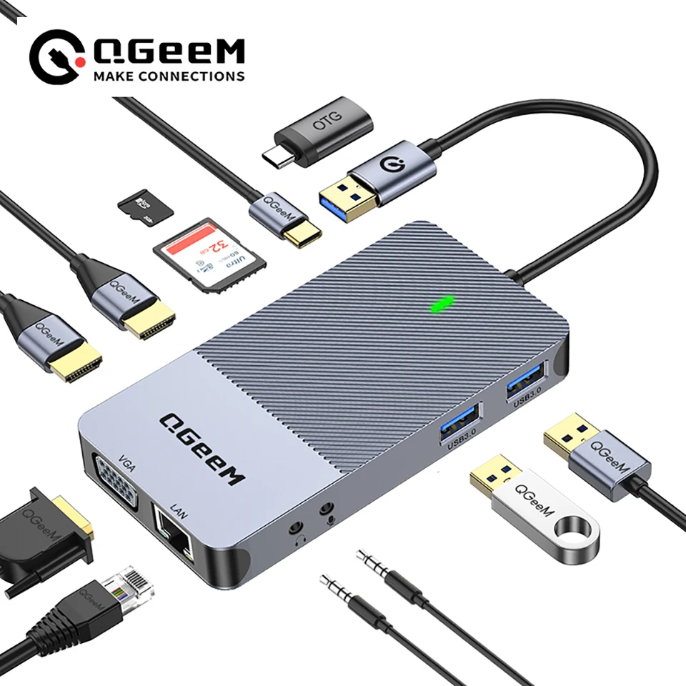 Laptop Accessories Hub - QGeeM USB 3.0 Docking Station, ฮับ