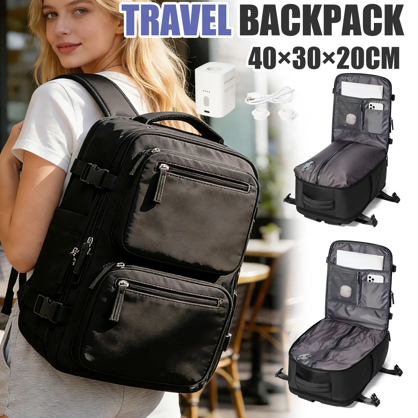Laptop Accessories Women - กระเป๋าเป้สะพายหลังสำหรับผู้หญิง กระเป๋าเป้สะพายหลังแบบสุญญากาศพร้อมปั๊ม กระเป๋าเดินทาง 40x30x20 ไรอันแอร์ วิซแอร์