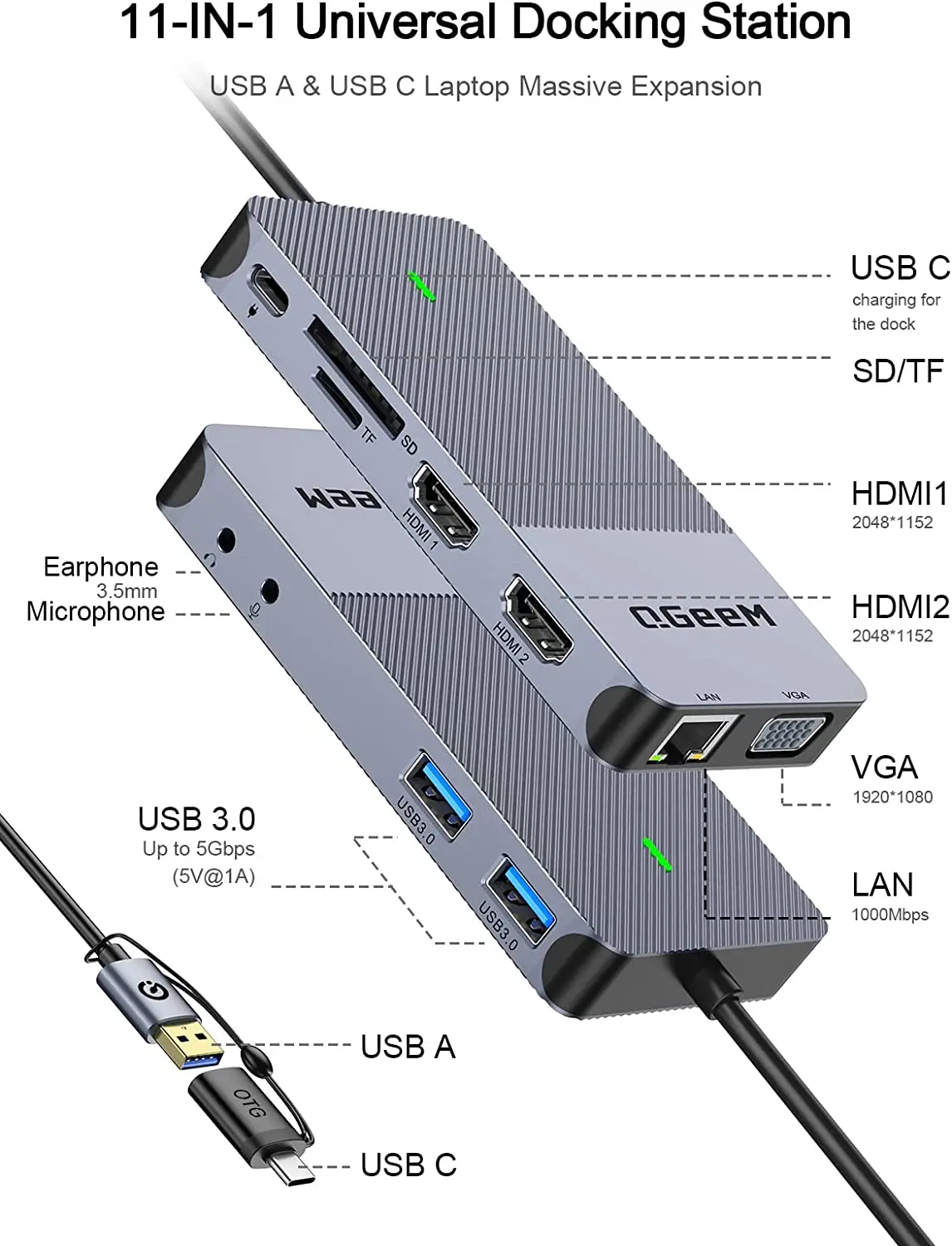 QGeeM USB 3.0 Docking Station, - Laptop Accessories Hub บทวิจารณ์และราคา